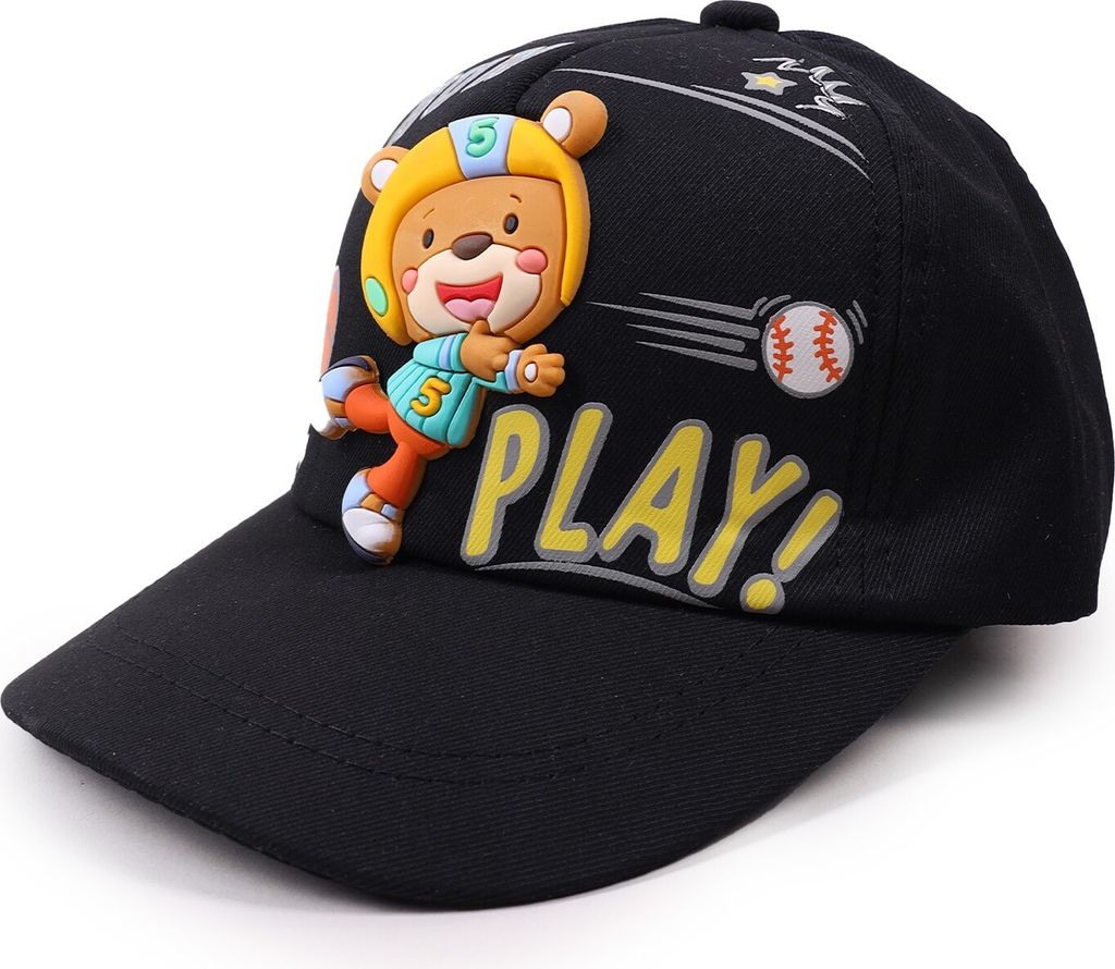 Kinder-Uni-Baseballmütze Sportler-Bär Schwarz 50-54 YOCLUB