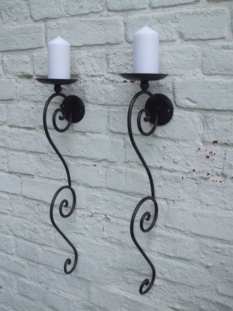 2 Stück (2er-Set) Wandkerzenhalter, Wandleuchter, 58cm, Schmiedeeisen set