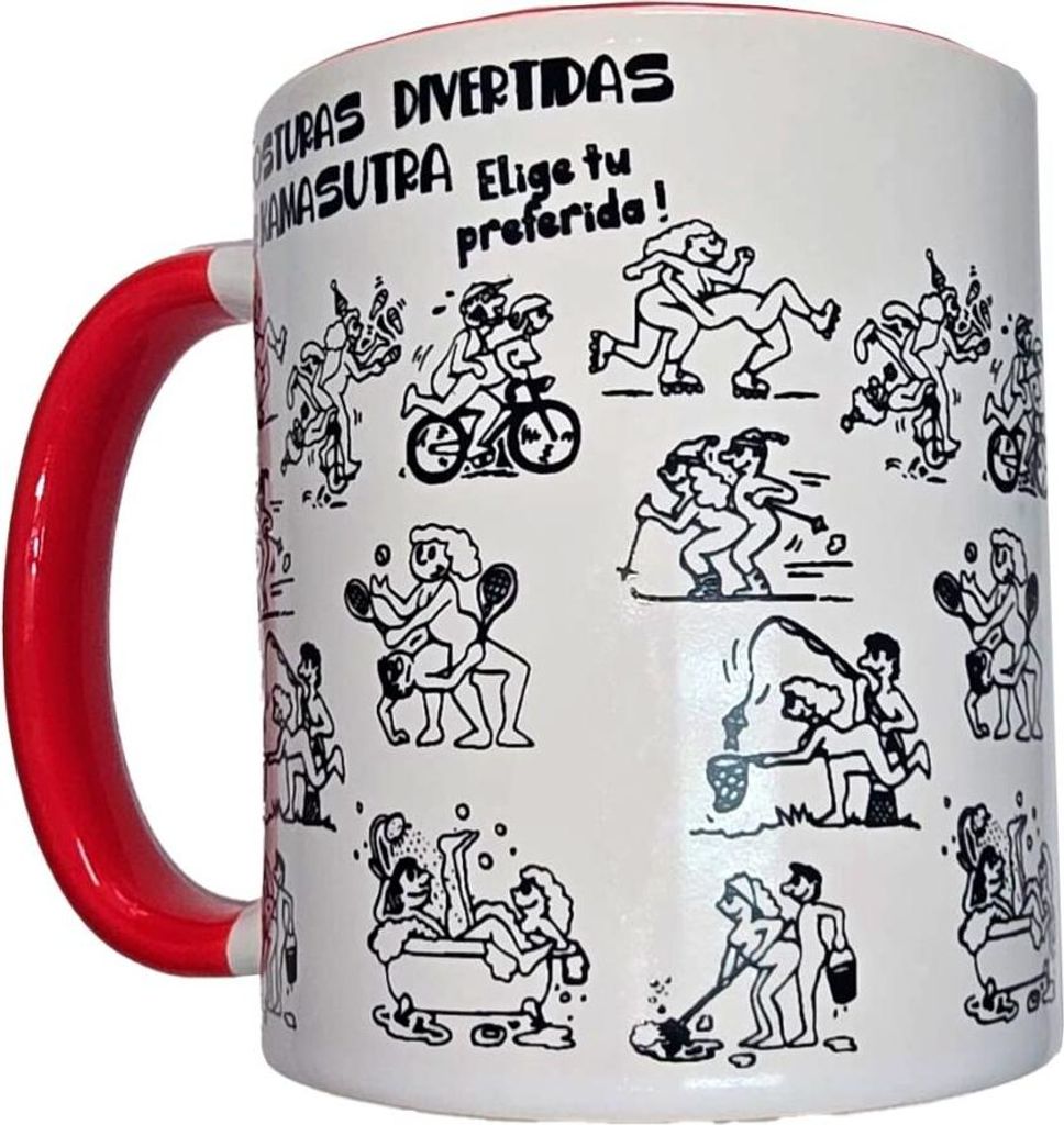 Diablo Picante - Weisser Becher Mit Kamasutra-Stellungen Und Rotem Henkel 370 Ml
