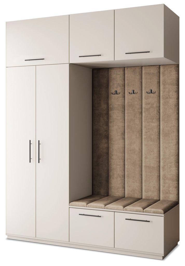 Masseno Garderobe-Set REMA 180/240/60 cm Modern Garderobenschrank Kaschmir, Veloursstoff MONOLITH 09 (Beige)