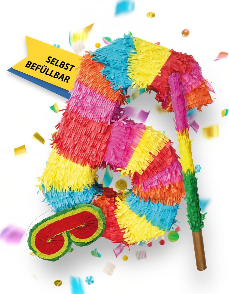 Pinata Zahl 6 Set mit Stab und Augenmaske für Produktbild 