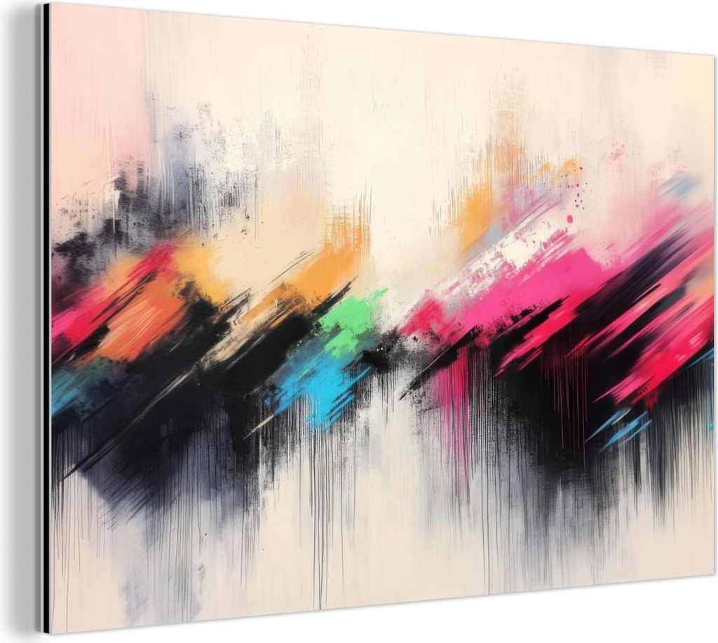 MuchoWow Wanddekoration Metall Metallbild Wandkunst 90x60 cm Dynamisch - Abstrakt - Farbenfroh - Schwarz MuchoWow Aluminium Gemälde - Wandbilder
