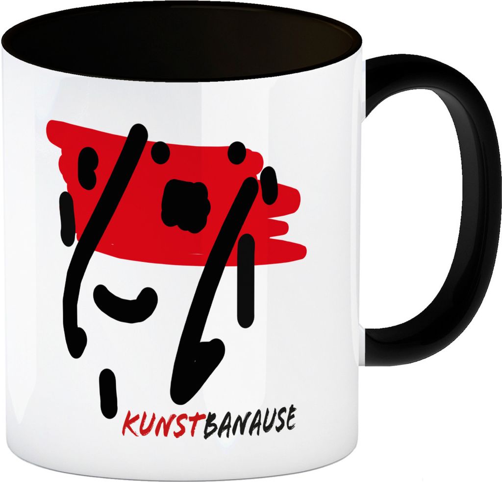 Kunstbanause Kaffeebecher in schwarz mit Abstraktem Kopf-Motiv