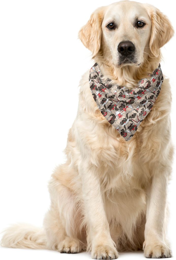 ABAKUHAUS Hundeliebhaber Haustier Bandana, Möpse mit lustigen Gesichtern, 55x55 cm, Coral Beige Taupe