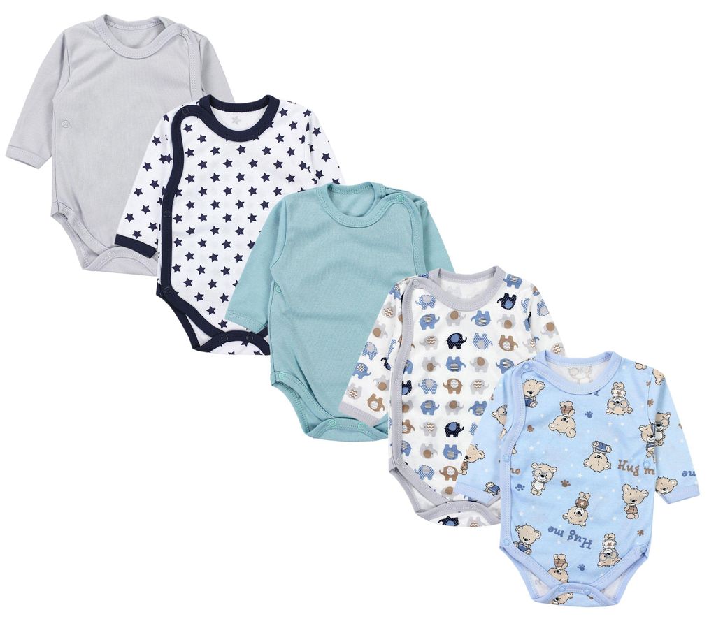 TupTam Baby Langarm Wickelbody Mädchen Body Jungen im 5er Set, Farbe: Farbenmix 3, Größe: 80