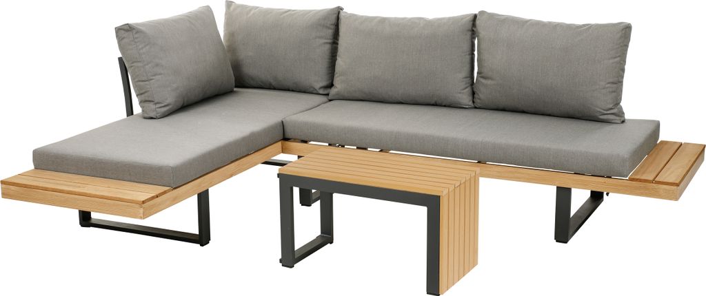 greemotion Lounge-Set Lana, 3-tlg. Aluminium Garten-Ecksofa-Set mit Tisch und Kissen