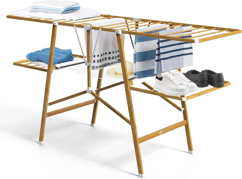 Étendoir vertical inox 20m pliable et design bois résistant et stable