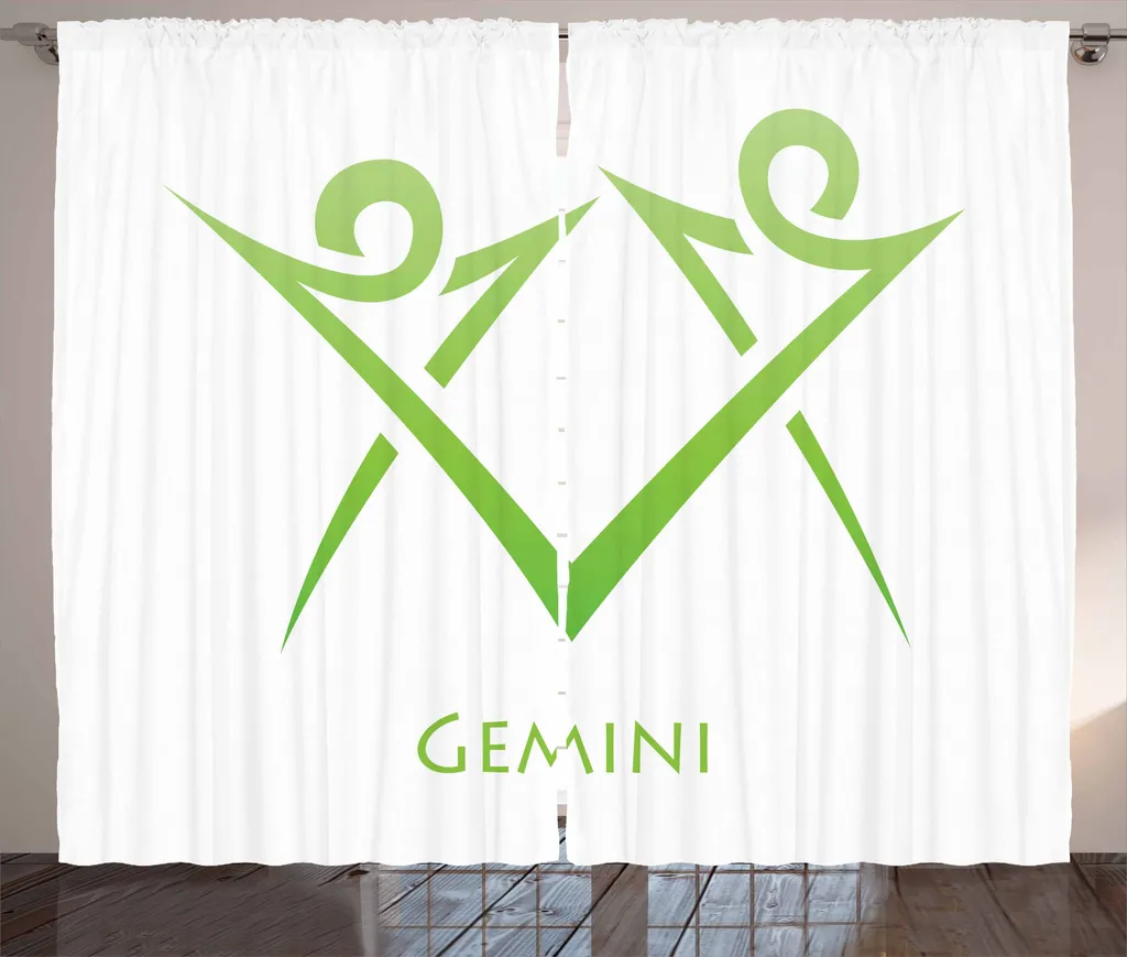 ABAKUHAUS Segno zodiacale Gemelli Tenda rustica, verde Simplistic, camera da letto Tenda con passanti e ganci, 280 x 175 cm, verde chiaro e bianco