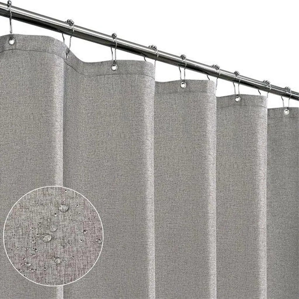 Rideau de douche imperméable gris 180x180 cm avec anneaux en métal