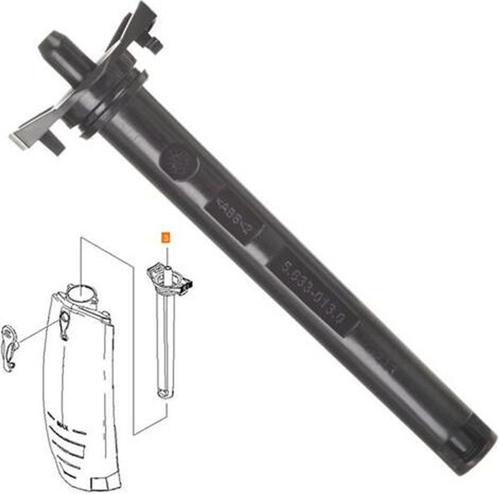 A black plastic part for a window cleaner, shown in isolation with a diagram inset.
