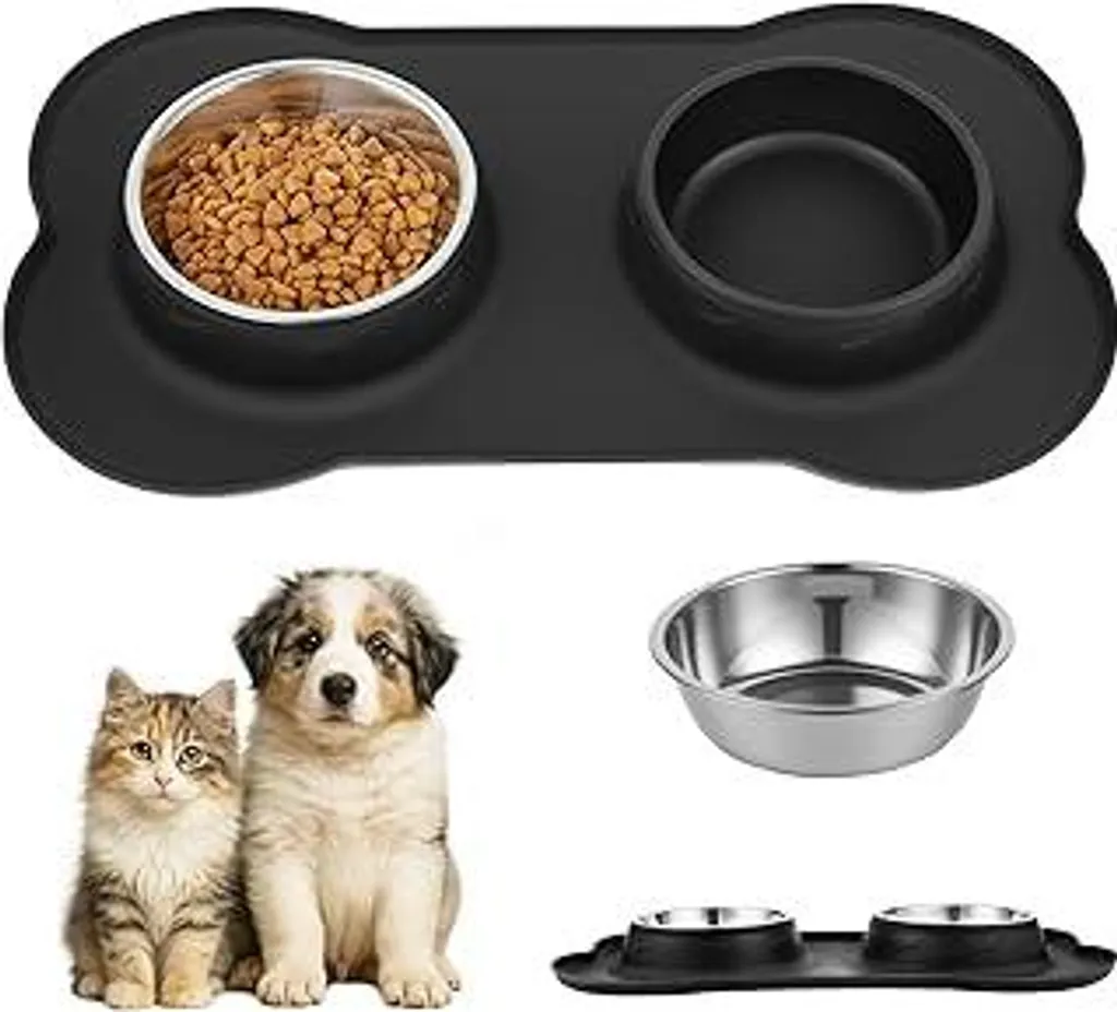 Ciotola Cane Gatto Acciaio Inox Antischizzo con Sottopiatto Silicone