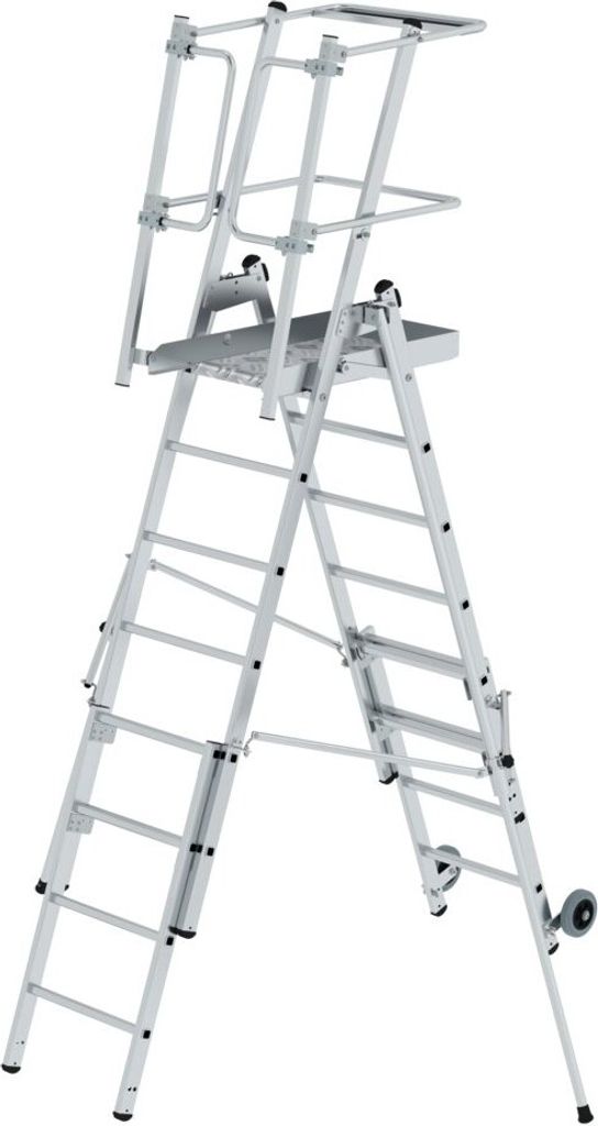 Plattformleiter FlexxStep | 6 Sprossen | mit Teleskopaufsatz plus 2 Sprossen und beidseitigem Handlauf | Aluminium | Rutschsichere Leiterschuhe