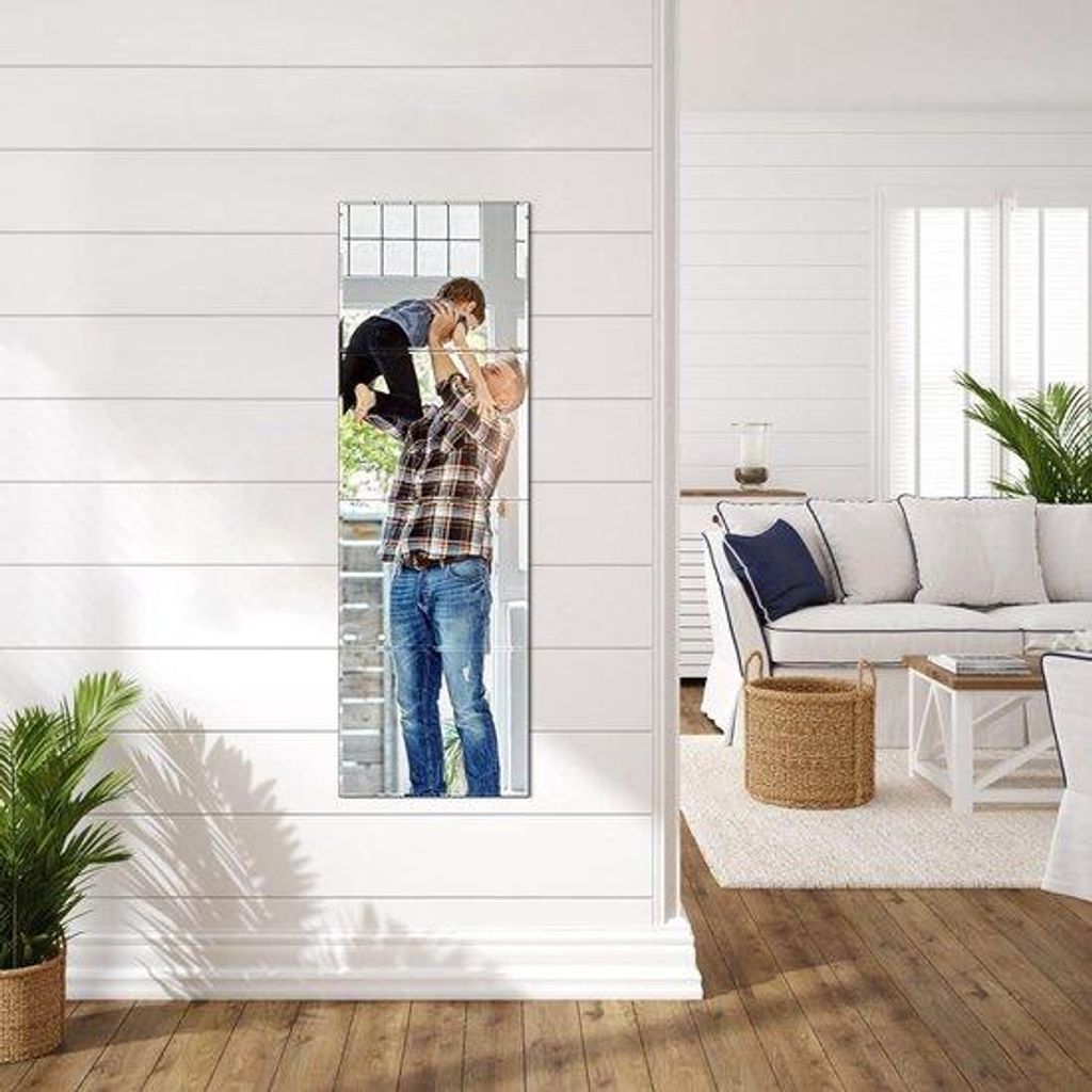 Spiegel-Set aus 4 Glaspaneelen - 356 x 28 cm - Rahmenlos - einfache Montage - für Schlafzimmer, Wohnzimmer, Bad oder Fitnessraum