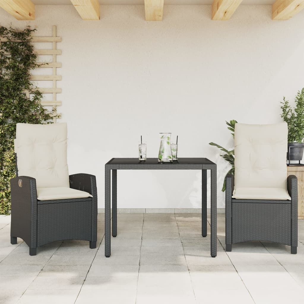 "2024"Modernen 3-tlg. Garten-Essgruppe mit Kissen Schwarz Poly Rattan Design Klassische Gartenset Sitzgruppe 3260925