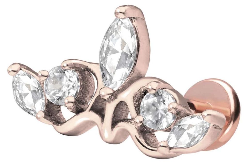 Ohrpiercing, Nasenpiercing Titan Labret mit Push Fit GOTISCHE KRONE RoséGold Stablänge: 10mm | Stabstärke: 1,2mm