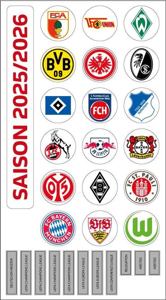 Bundesliga Magnettabelle – Vereinslogos (Saison 2025/26) | Produktbild 