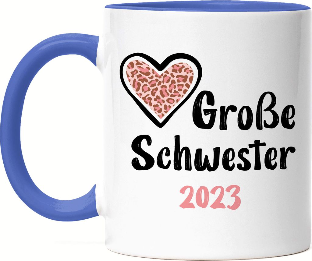 Große Schwester 2023 Tasse Blau Sisters Beschützerin Geborgenheit Liebe Familie Zusammenhalt Freude Spaß Sis Love