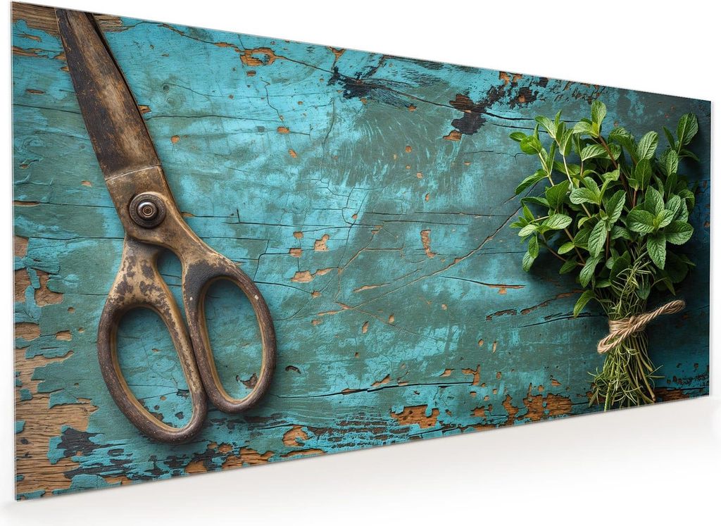 Küchenrückwand Spritzschutz Glas mit Motiv Alte Schereauf Holz 40 x 40 cm