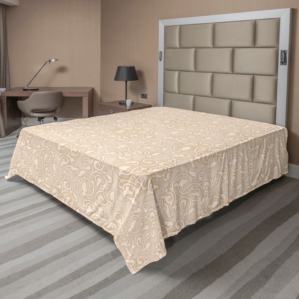 ABAKUHAUS Beige Bettlaken, Variirende Samen Und Blumen Muster Im Antiken Art Orientalischen Motiv Natur Garten Druck, weiches bequemes oberes Bettl...