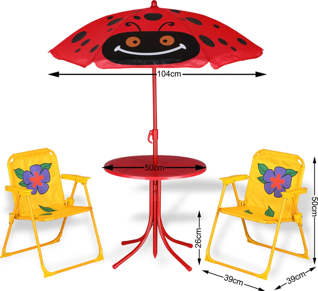 Deuba Set Giardino Bambini 4 Pezzi con Ombrellone Anti-UV e Sedie
