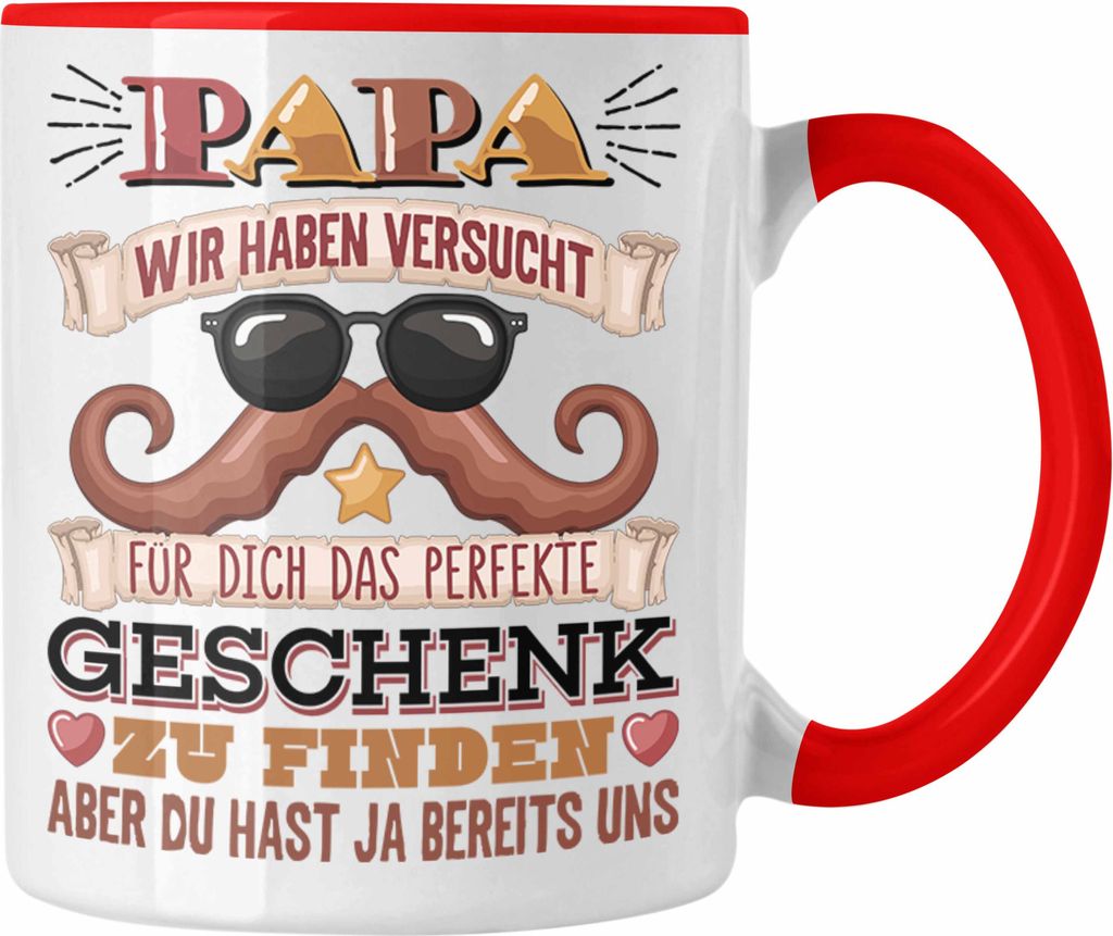 Trendation - Bester Vater Papa Tasse Geschenk zum Vatertag Lustiger Spruch von Kindern an Papa Geburtstag (Rot)