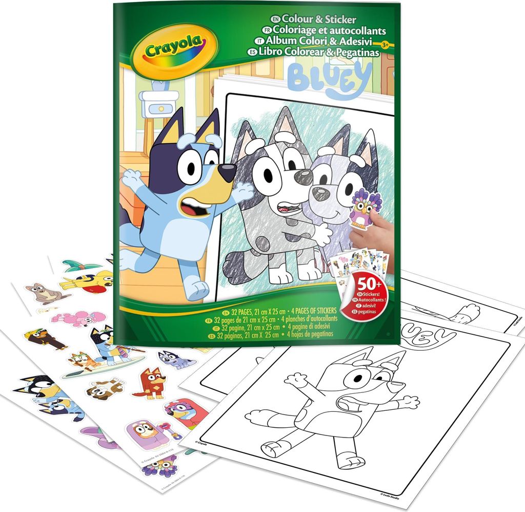 Crayola - Bluey + Aufkleber Malvorlagen Blätter