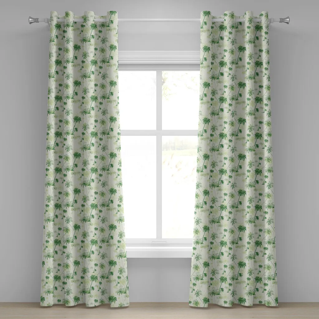 Rideaux décoratifs à 2 panneaux motif feuillage monochrome vert 280x175