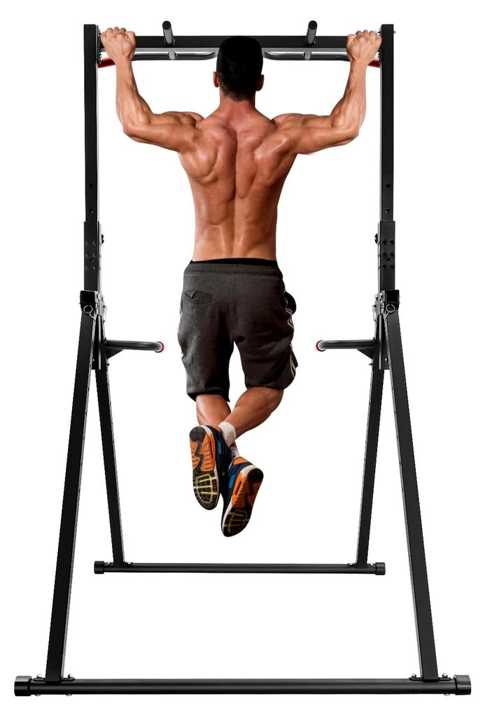 Power Tower Dip Station, Freistehende Klimmzugstange mit Dip Barren und Rückentrainer – Kraftstation für Klimmzüge, Dips und Home-Workout, Hö...