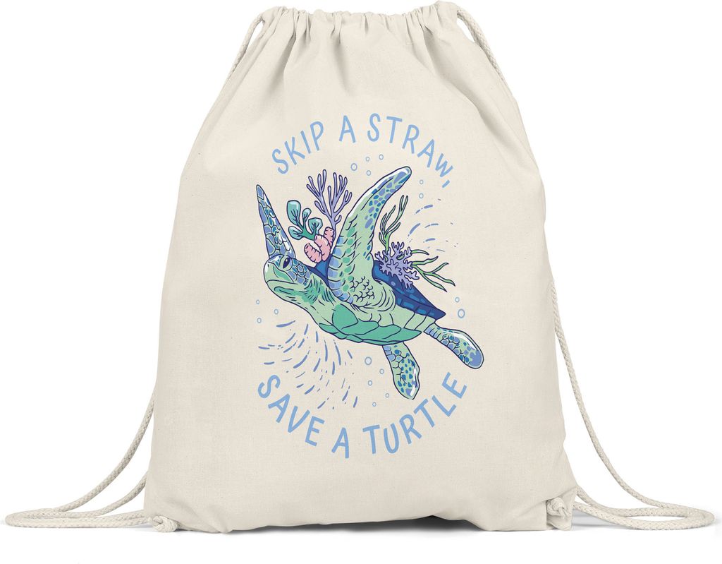 Skip A Straw Save A Turtle Turnbeutel Gymsack Strohhalm Plastik Schildkröte Meere Ozean Natur Umwelt
