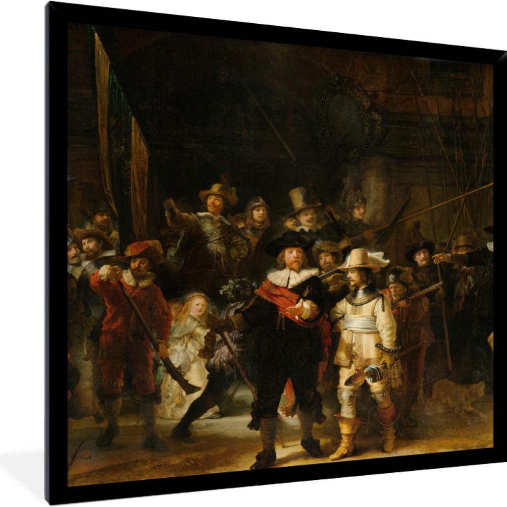 MuchoWow Gerahmtes Poster Die Nachtwache - Gemälde von Rembrandt van Rijn 40x40 cm - Poster mit Schwarzem Bilderrahmen Wandposter Rahmen Foto Bi...