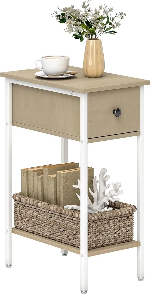 Table d'appoint étroite avec tiroir et casier - Blanc - 25x40x58 cm