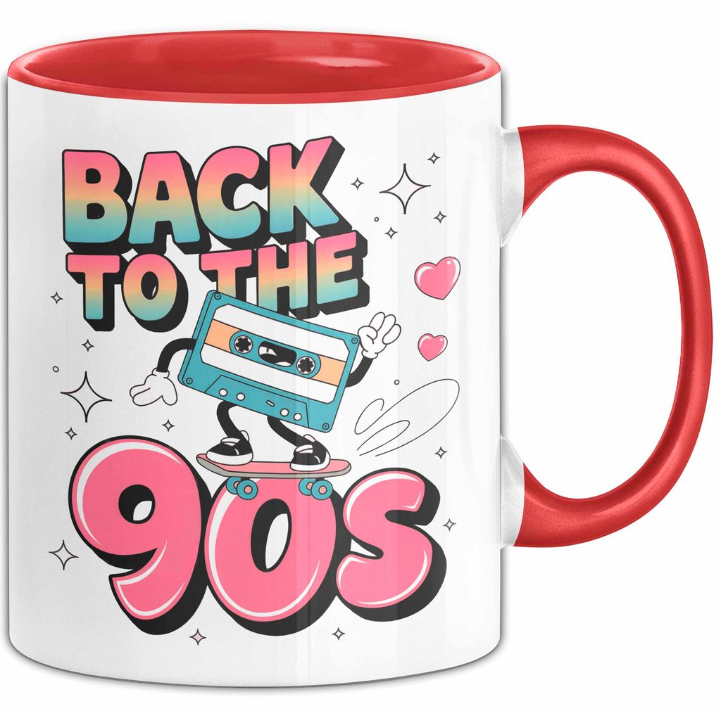 Vintage Retro Musik Tasse Geschenk Zurück in die 90er Geschenkidee Lustig (Rot)