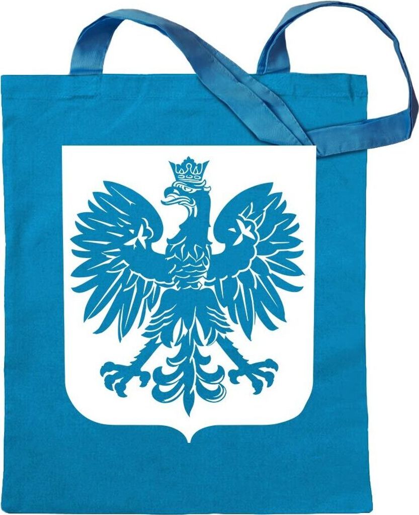 Kiwistar - Baumwolltasche - hellblau - Polen Wappen - Tragetasche Stoffbeutel Umhängetasche langer Henkel