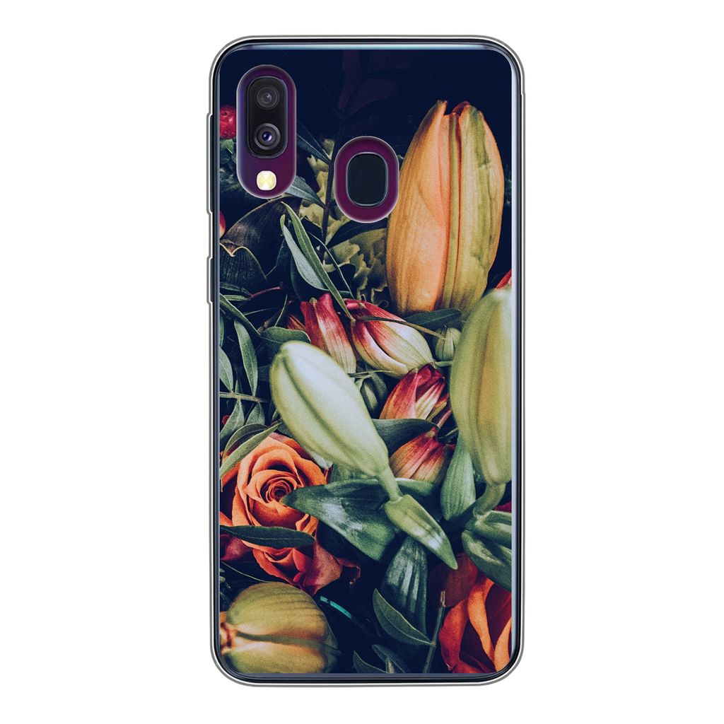MuchoWow Handyhülle Schutzhülle Hülle für Samsung Galaxy A40 Blumenstrauß - Stilleben - Blumen - Pflanzen - Rot Silikon Softcase Handy Hüll...