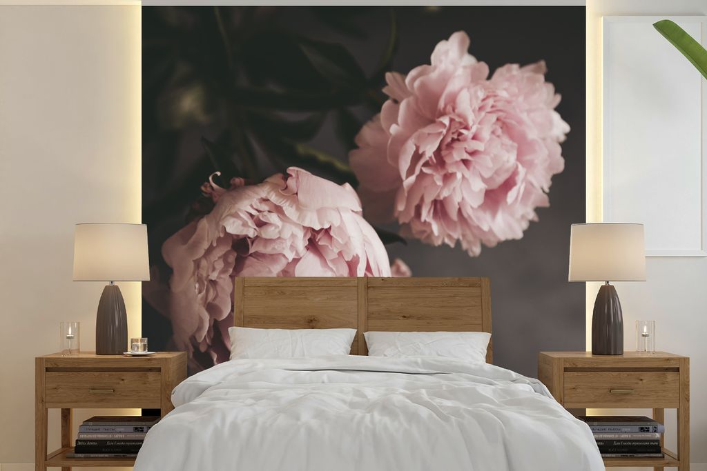 MuchoWow Fototapete für Wohnzimmer oder Schlafzimmer Wandtapete Vinyl Motivtapete Verbrauchte rosa Pfingstrosen - 280x280 cm - Hintergrundbild