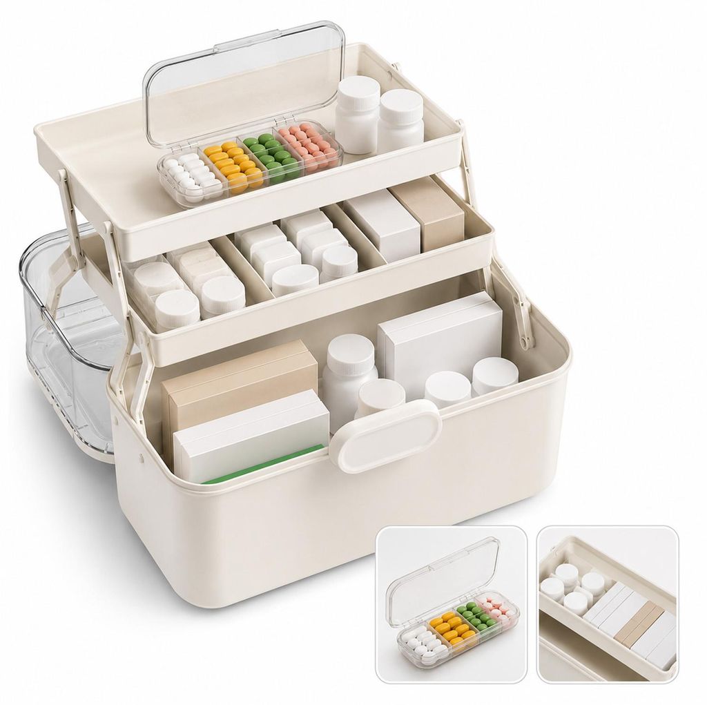 Medikamentenbox Organizer 3 Ebenen, große Erste Hilfe Box Produktbild 
