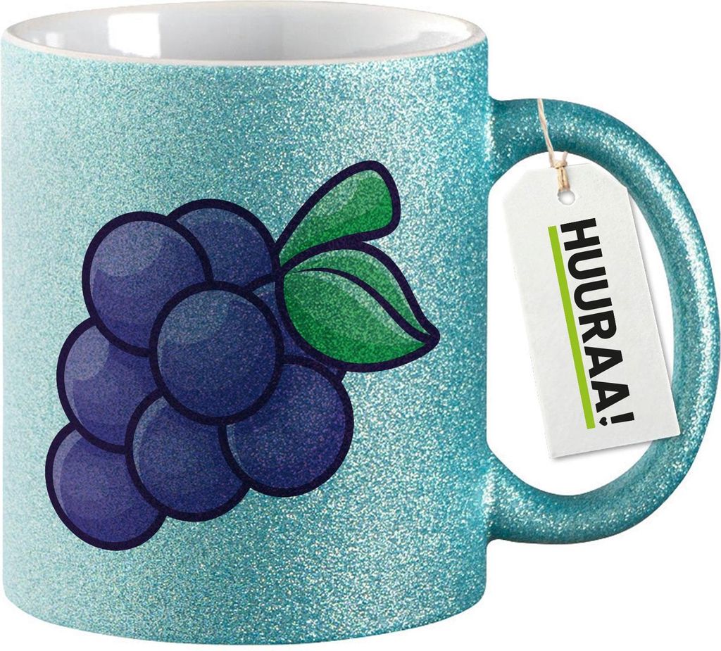 Huuraa Glitzertasse Traube Comic 330ml Blau Keramik Kaffeebecher Geschenkidee