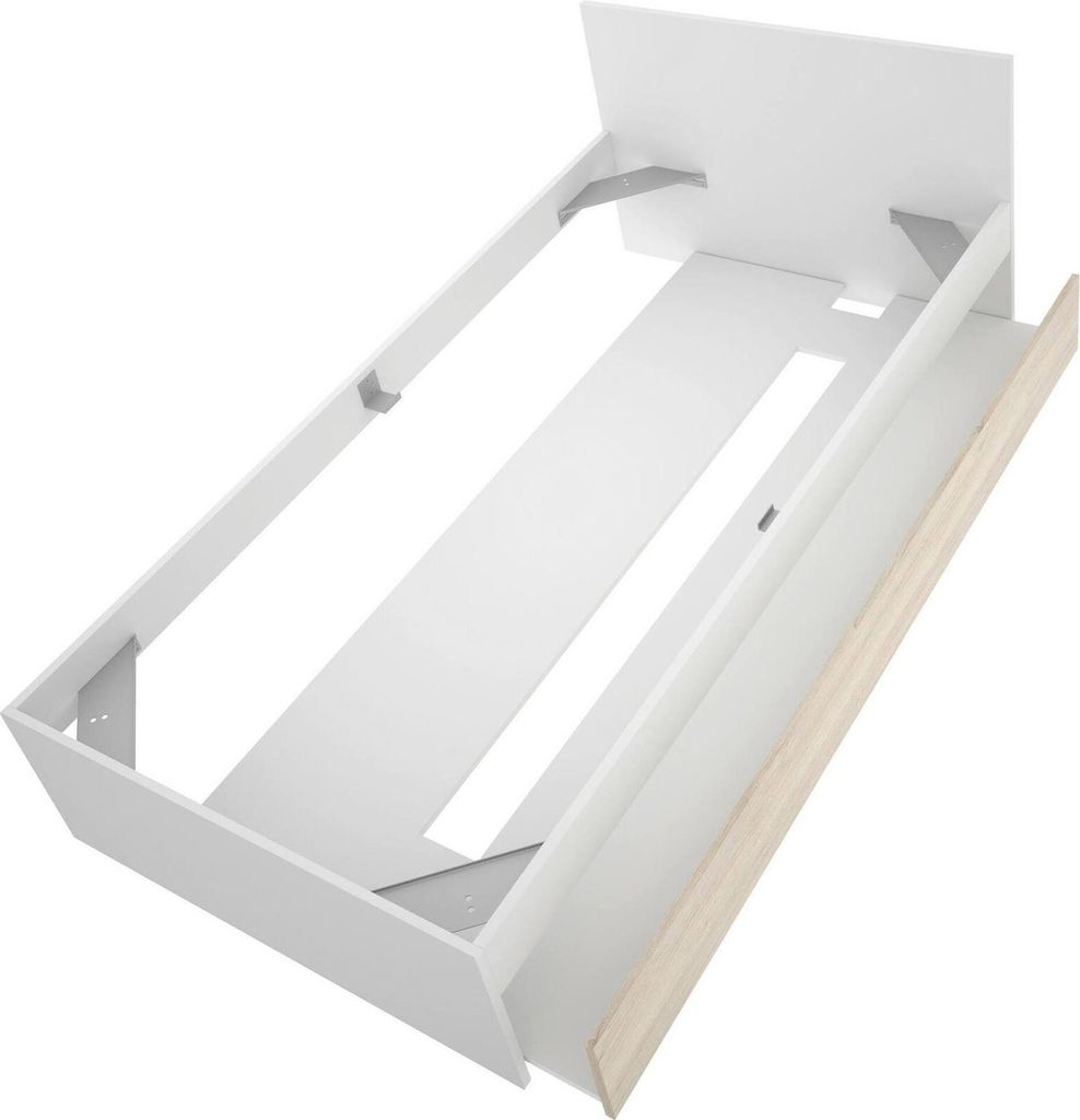 Einzelbett Pakhar, Struktur des Lagerbetts, Sommier mit Abdeckung, Bettrahmen aus Stoff, 96x195 h67 cm, Weiß und Eiche