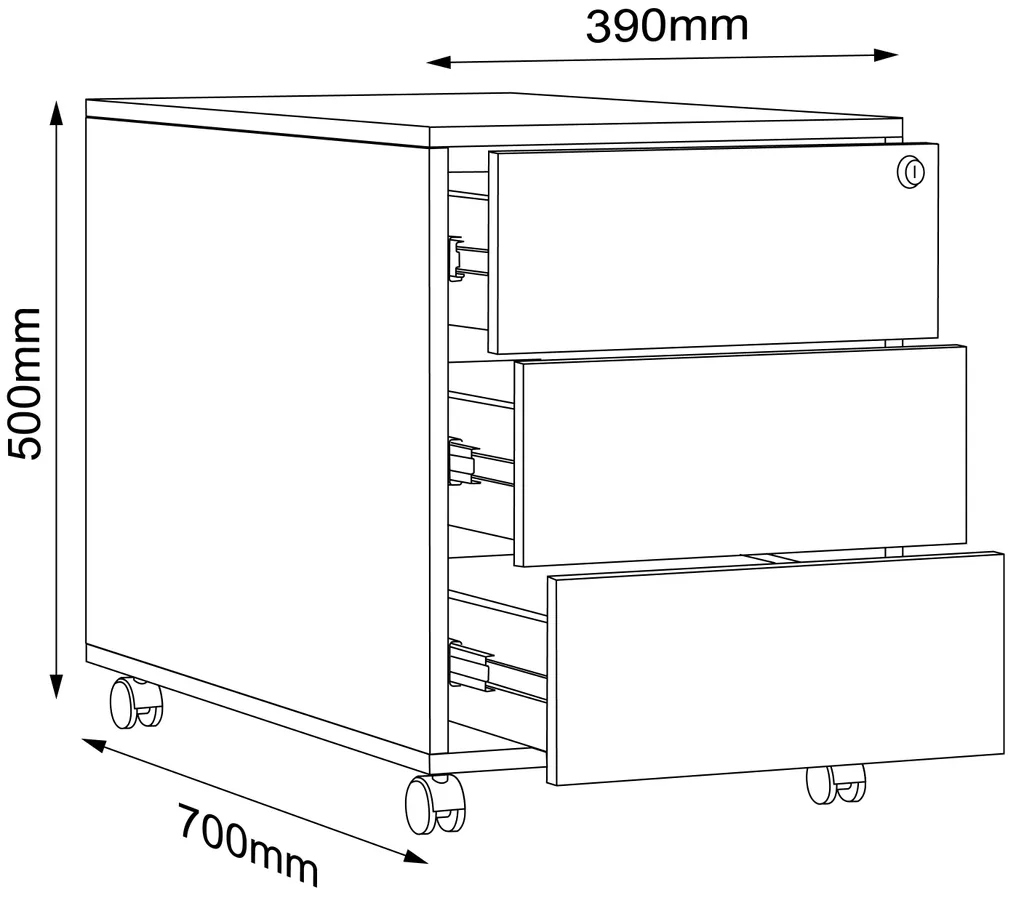 Caisson de Bureau Mobile Salia avec 3 Tiroirs de Rangement VCM