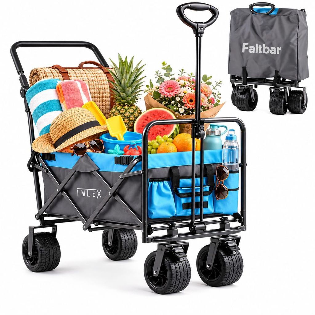 Bollerwagen faltbar, breite Räder , IM-4275 Azurblau, Produktbild 