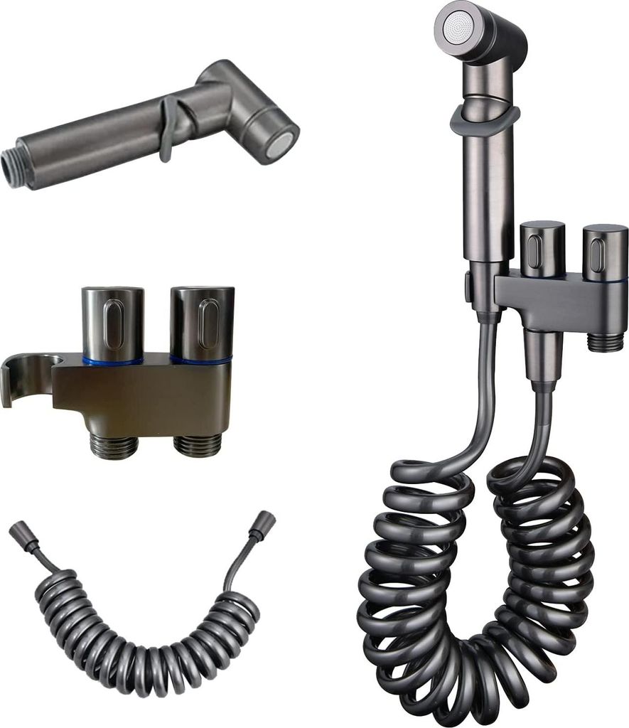 Bidet Set – Shattaf mit Halter – Lange Schlauch – Einfach zu montieren – Für die Wand – Komplettlösung für Hygiene - Schwarz