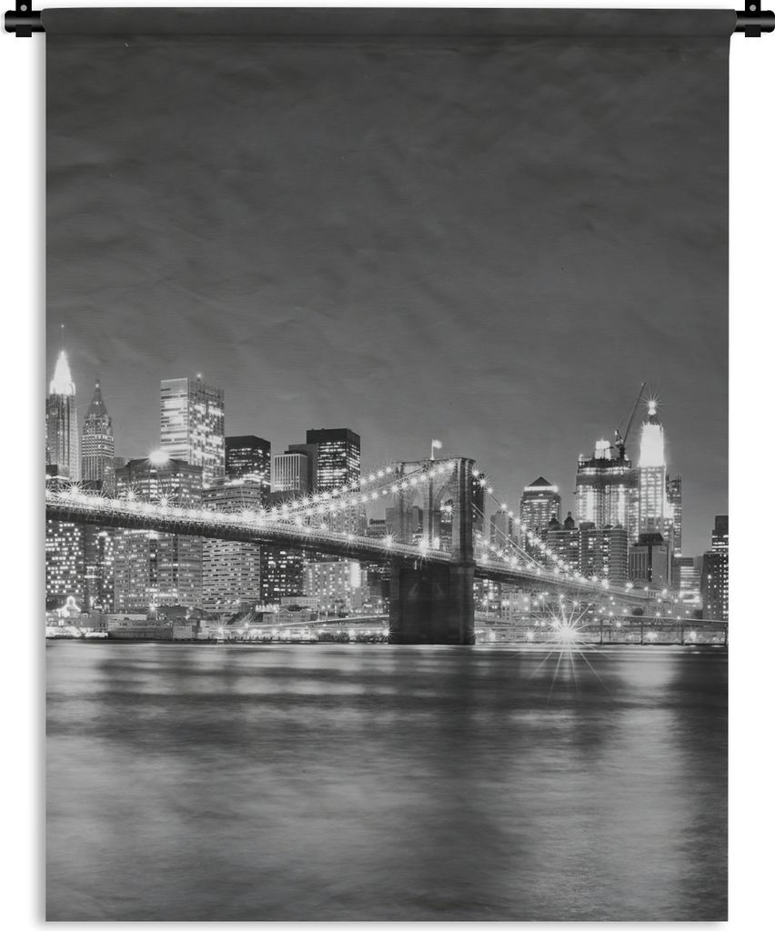 MuchoWow Wandteppich Wandbehang New York - Brücke - Brooklyn - Schwarz und weiß - Architektur 150x200 cm Tapisserie Dekoration Wandtuch - Wanda...