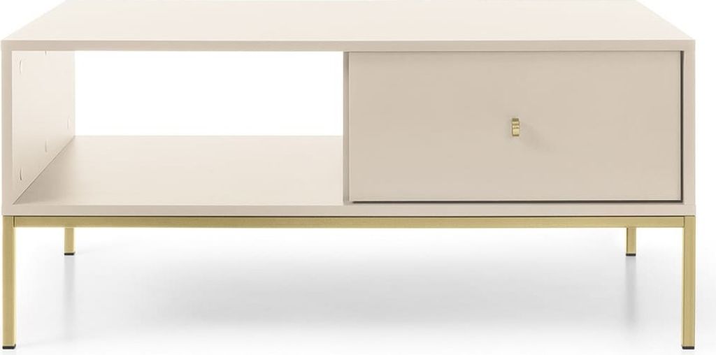 Couchtisch Kaffeetisch Wohnzimmertisch Sofatisch Goldene Griffe - 104x46x68 cm - Melody X Beige + Gold