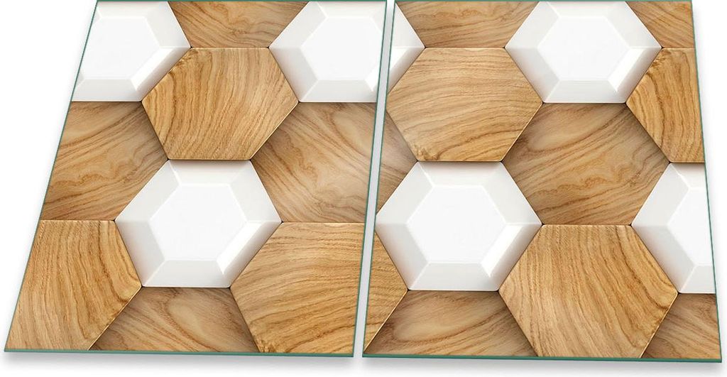 Herdabdeckplatte Glaskeramik 2-Teilig 2x40x52 Abstrakt Beige Abdeckung Spritzschutz