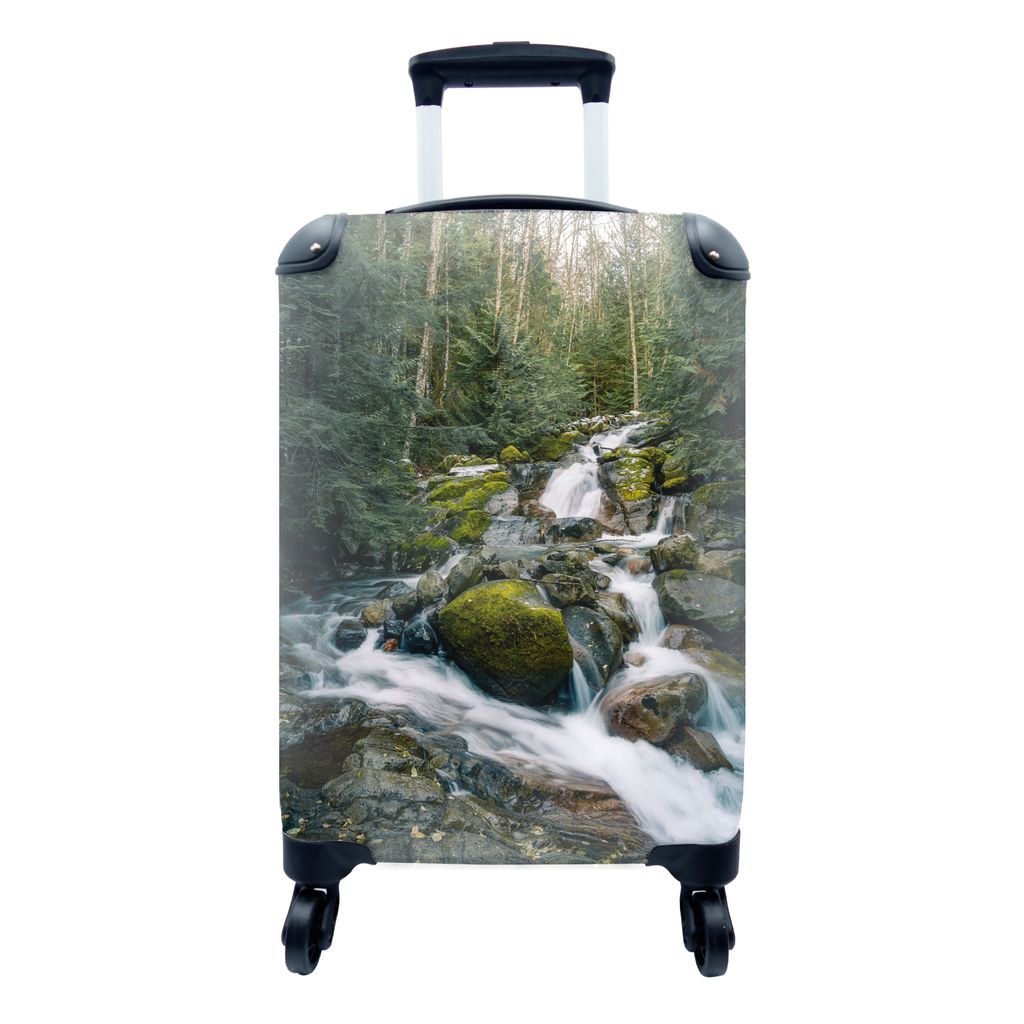MuchoWow Koffer Handgepäck Trolley Rollkoffer Kleine Reisekoffer mit 4 Rollen - Natur - Wasserfall - Bäume - Herbst - Cabin Size < 55x40x23 cm ...