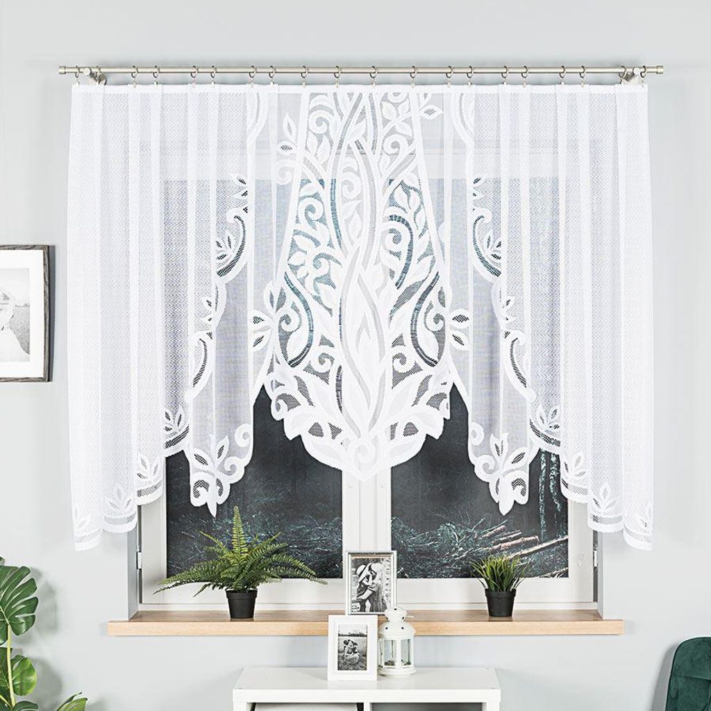 POLA - Fertiggardine aus Jacquard mit Schnitt unten - 300x140 cm - weiß