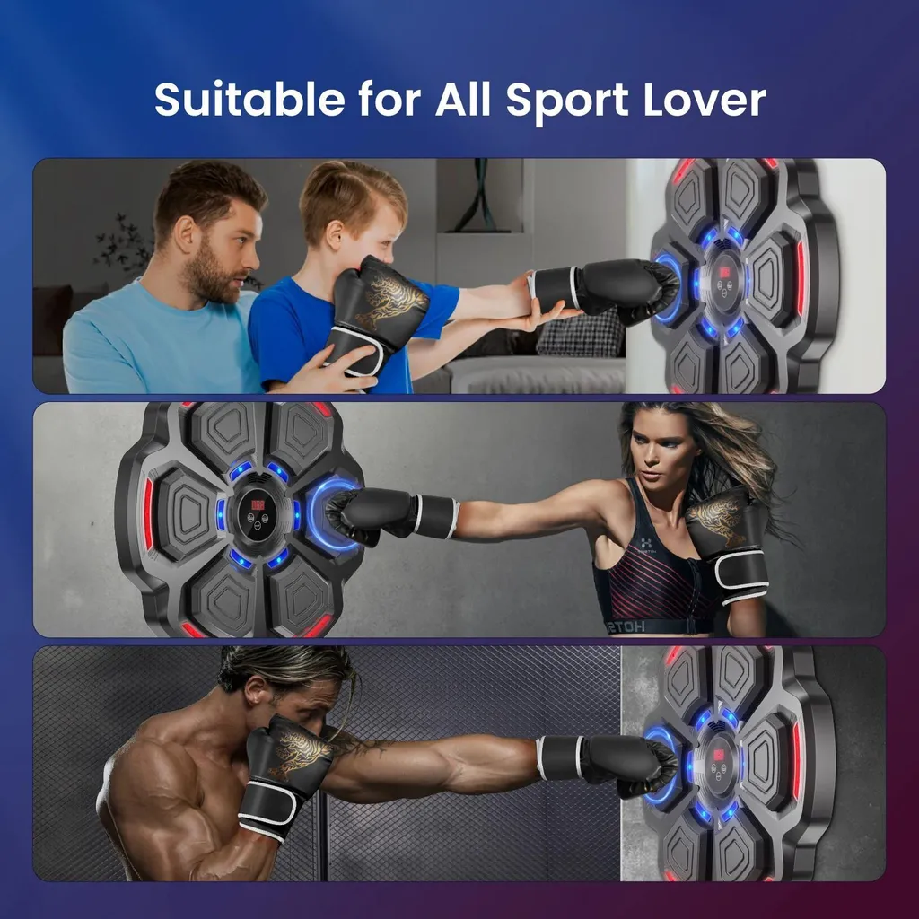 Machine de boxe musicale Bluetooth avec cible murale intelligente noire - 6