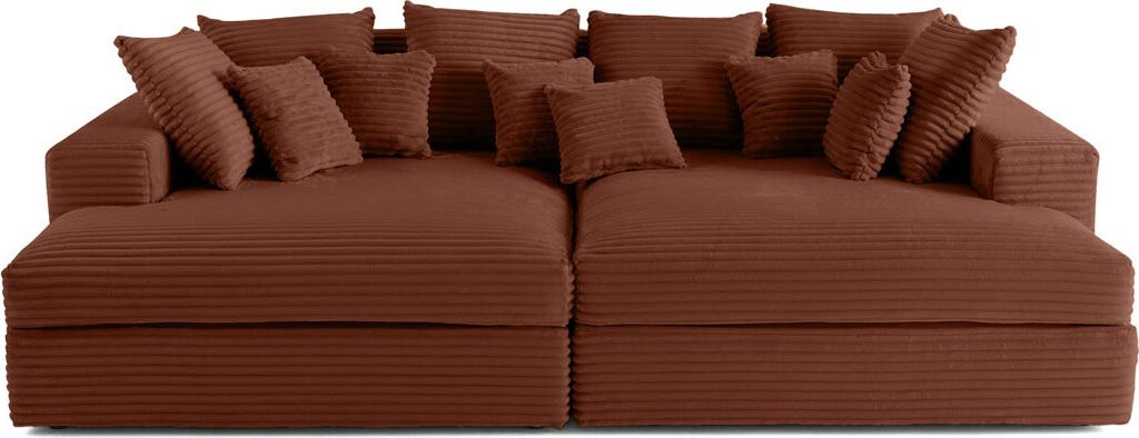 Lisa Design Collins - einzelsofa 4-Sitzer mit Doppelbett récamiere - tiefe Sitzfläche - grob gerippter Velours , Terrakotta