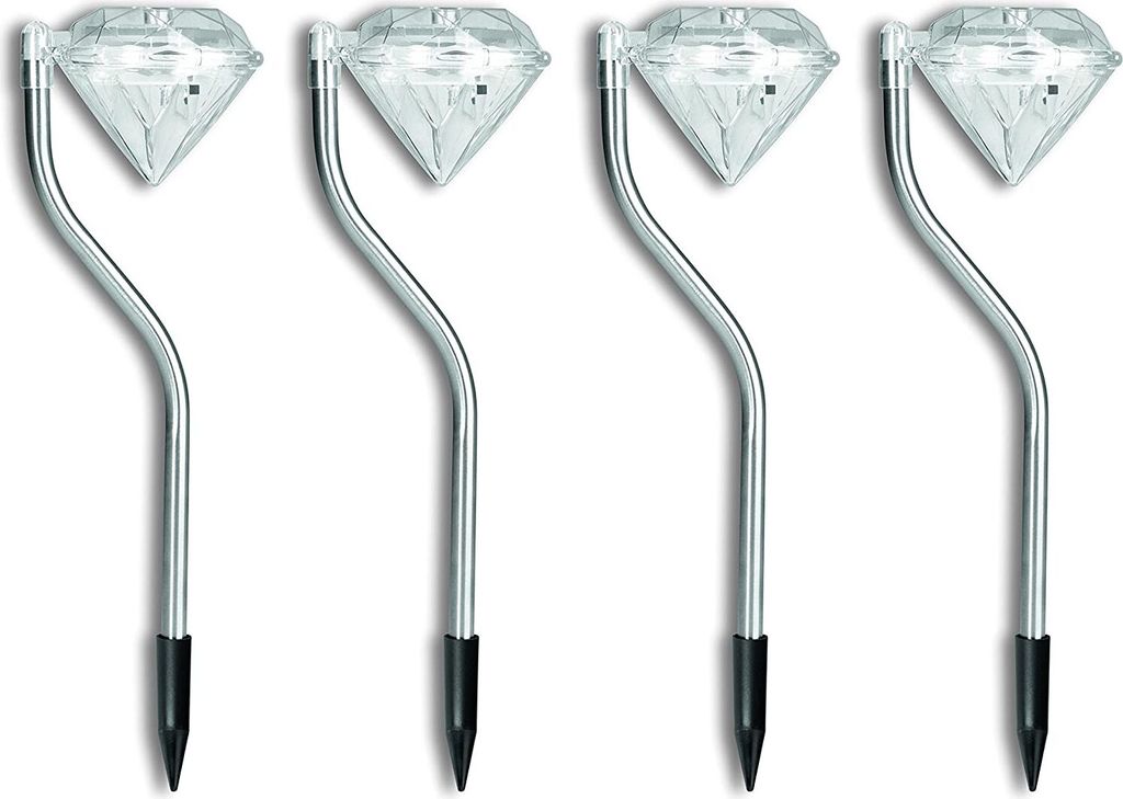 4er Set Solarlampen Rautenform transparent kaltweiß mit Dämmerungssensor H 31,5 cm Ø 9 cm für Garten Wege