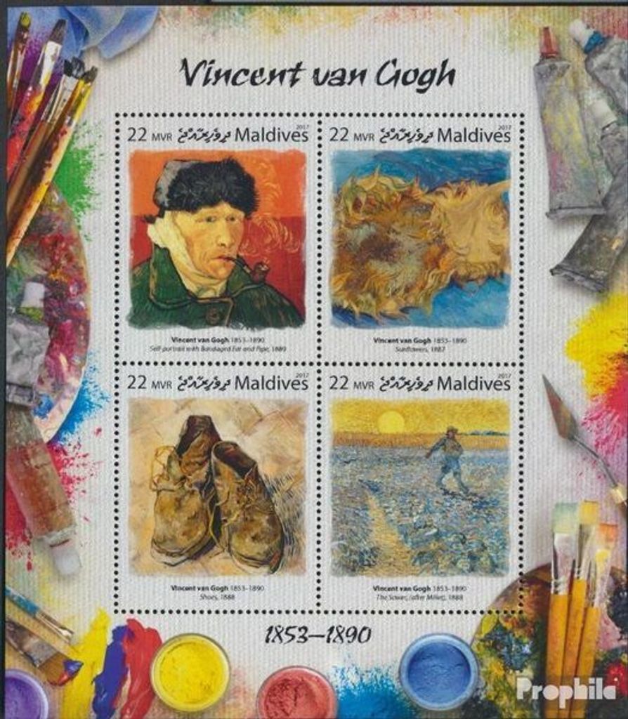 Briefmarken Malediven 2017 Mi 6983-6986 Kleinbogen (kompl. Ausg.) postfrisch Vincent van Gogh